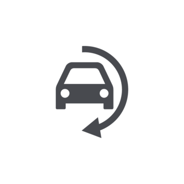 Symbol eines Fahrzeugs, das nach links abbiegt, umgeben von einem geschwungenen Pfeil.