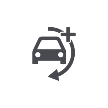 Symbol eines Autos mit einer drehenden Pfeilbewegung, die eine Rückkehr oder Rotation anzeigt.