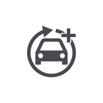 Symbol eines Fahrzeugs mit einem Pfeil und einem Pluszeichen, das auf Rückgabe oder Verbesserung hinweist.