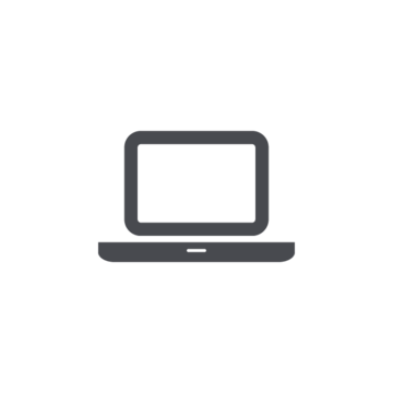 Laptop-Symbol mit offenem Bildschirm auf einem Tisch, in minimalistischer schwarzer Darstellung.