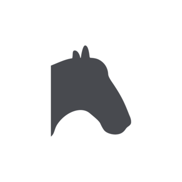 Graues Silhouettenprofil eines Pferdekopfes vor schwarzem Hintergrund.