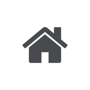 Graues Symbol eines Hauses mit Dach und Schornstein auf schwarzem Hintergrund.