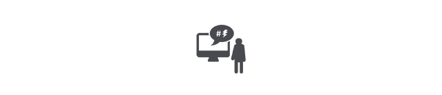 Symbol eines Computers mit Sprechblase und einer Person, die miteinander kommunizieren.