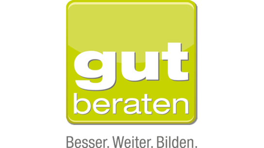 Logo mit dem Text "gut beraten" in leuchtendem Grün und dem Untertitel "Besser Weiter Bildern." in grau.