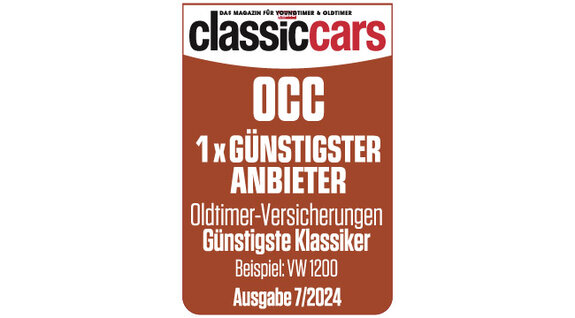 Classic Cars Magazin-Anzeige für OCC: Günstigste Oldtimer-Versicherungen, Beispiel VW 1200, Ausgabe 7/2024.